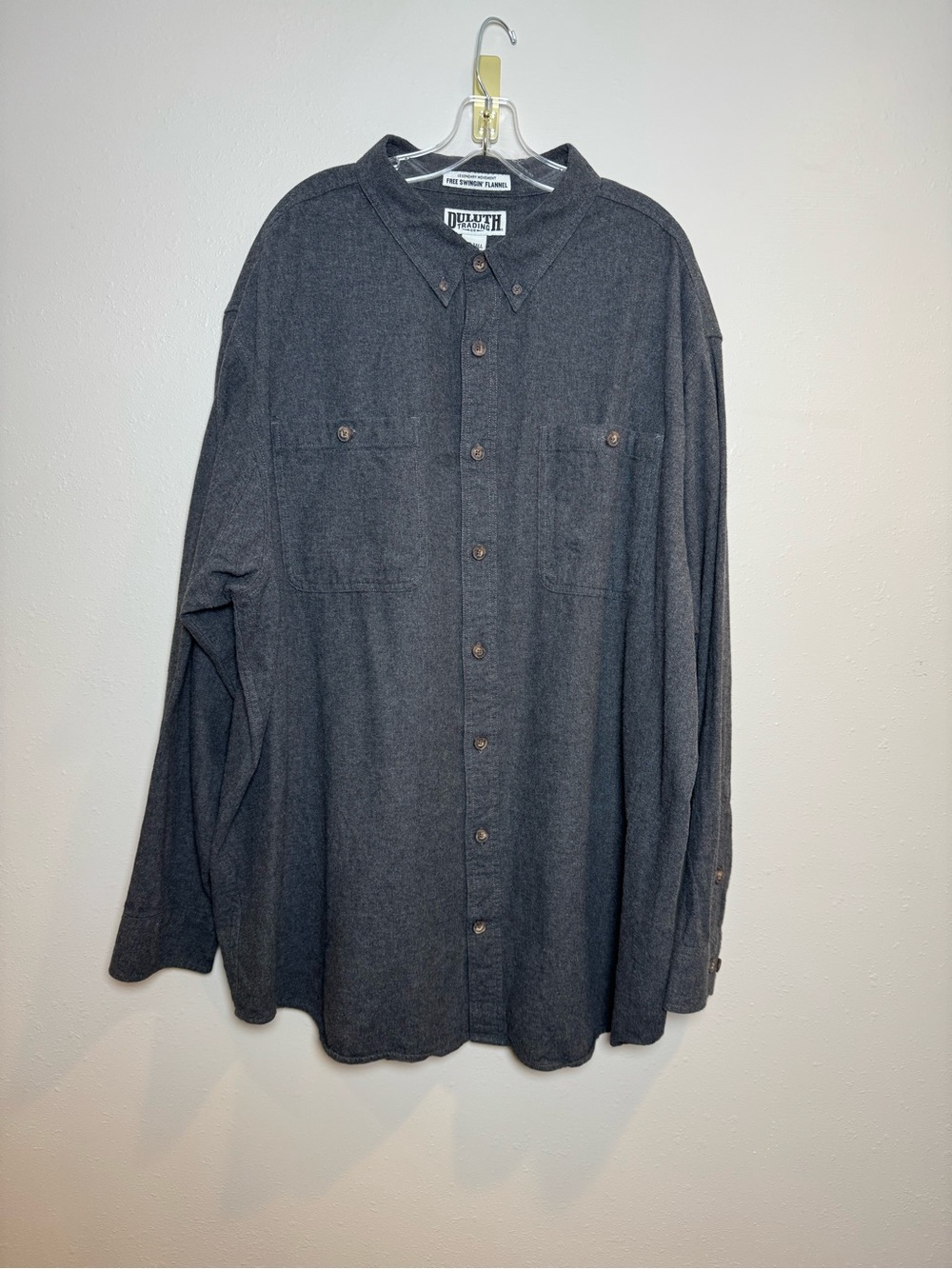 Duluth Trading Co Free Swingin’ Men’s Charcoal Button-Down Flannel 3XL Tall